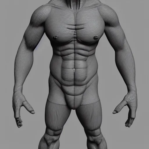 Prompt: 3D render of a man's body, thicc build