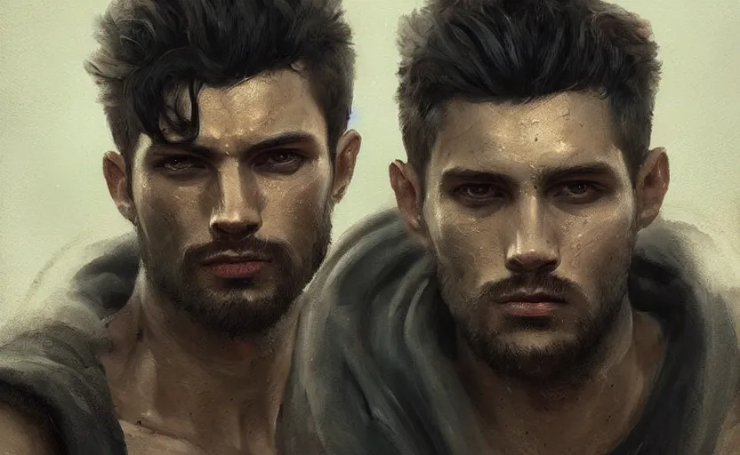 Image similar to a painting of arkul trending on artstation in the style of greg rutkowski, beautiful, male, sensual, natural skin, muscular, stubble, warrior, tattoos