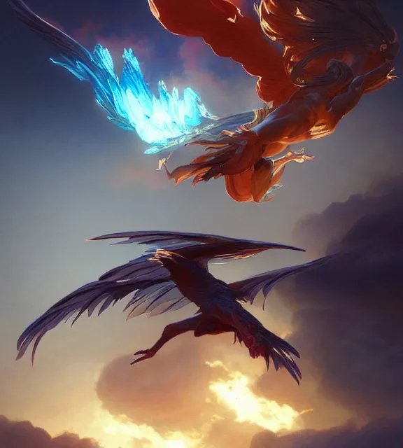 Image similar to a phoenix flying in an epic scene, bio luminescent, plasma, by ruan jia and artgerm and range murata and wlop and ross tran and william - adolphe bouguereau and beeple. key art. fantasy illustration. award winning, artstation, intricate details, realistic, hyperdetailed, 8 k resolution.