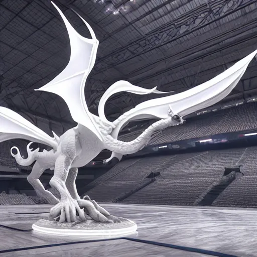 Prompt: the white dragon in the sports arena, octane render, realistic, unreal engine 5, raytracing, trending on artstation