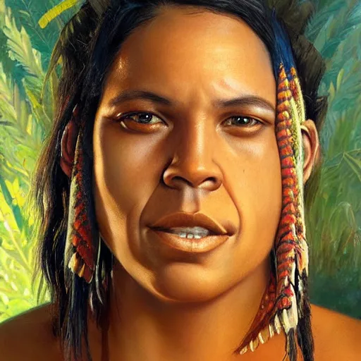 Prompt: portrait of an aboriginal australian woman ( 3 5 ) from australia in 2 0 2 1, an oil painting by ross tran and thomas kincade