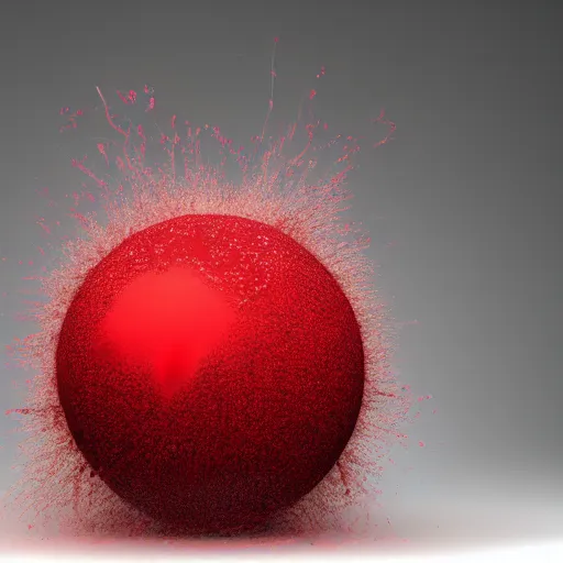 Image similar to Exploding cherry, 3d render, white background, realistic explosion