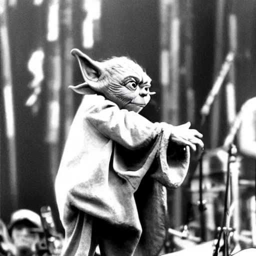 Image similar to yoda performing at woodstock