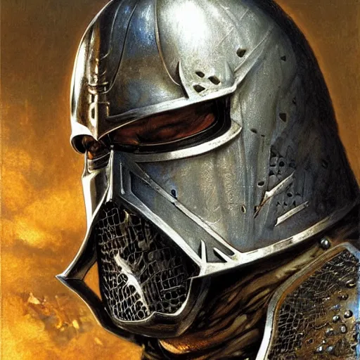 Image similar to dark souls knight as fantasy knight, realistic closeup portrait art by norman rockwell and donato giancola and greg rutkowski, symmetry!!