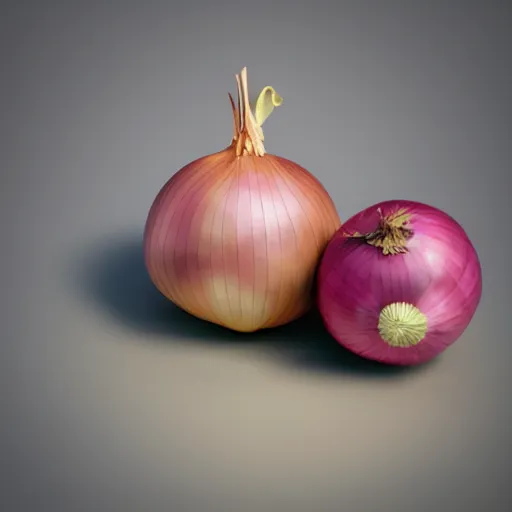 Image similar to 3d render, onion crying art, 2d