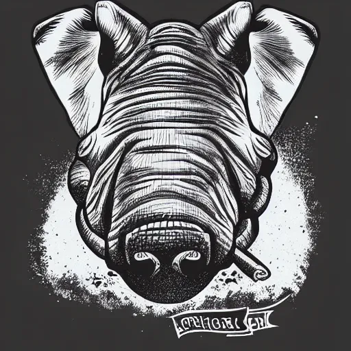 Prompt: cool teeshirt design featuring an ironic rhino