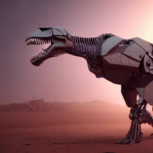 Image similar to a robot t-rex made by aliens, octane render