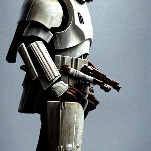 Image similar to an imperial stormtrooper walking, full body photography, extremely long shot, long shot, full-length, head-to-toe, concept art by Doug Chiang cinematic, realistic painting, high definition, concept art, the Mandalorian concept art style