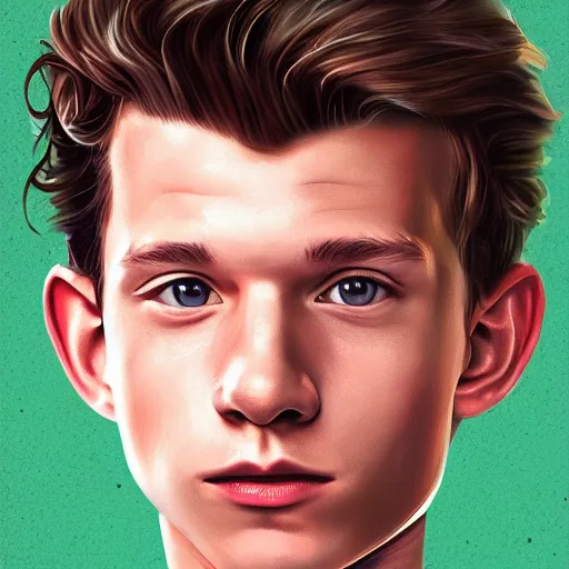 Image similar to portrait of tom holland, highly detailed, centered, solid color background, digital painting