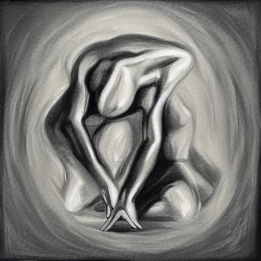 Image similar to soul transfer oil painting, greyscale digital art