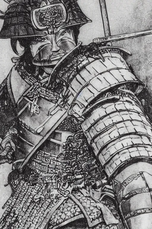 Image similar to close up of a fantasy samurai general in full armor on a battlefield during edo period, very realistic detailed anime style