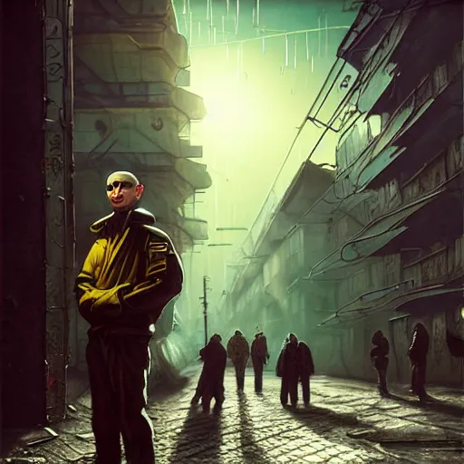 Prompt: A photo of cyberpunk gopnik on the street of a Soviet slum on the Moon, blinding sun, Norilsk, sci-fi, fantasy, intricate, very very beautiful, by Evgeny Zubvkov, elegant, highly detailed, digital painting, artstation, concept art, smooth, sharp focus, illustration, art by artgerm and greg rutkowski and alphonse mucha