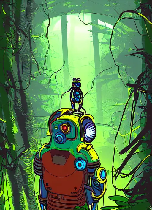 Prompt: cyber monkey in the scifi forest, in style james jea, illustration, fine colors