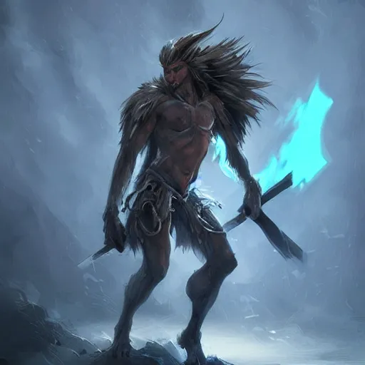 Image similar to an axe elemental, primal sprit made of axes, artstation, cgsociety