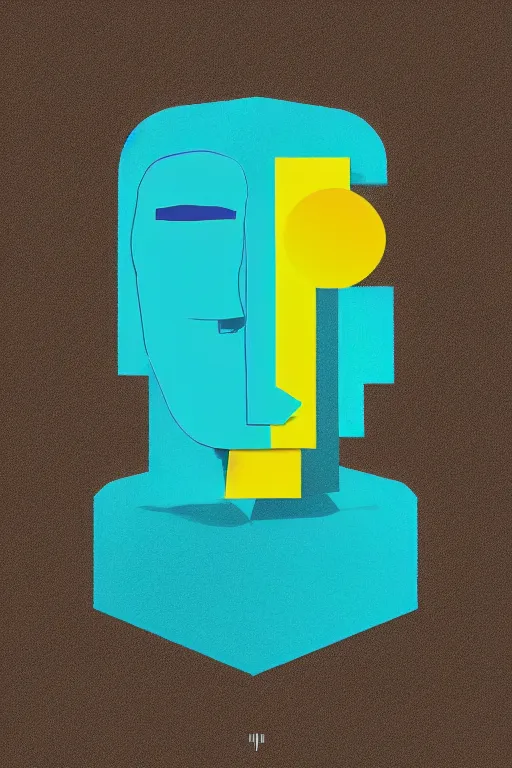 Image similar to cubist moai statue cutout digital illustration cartoon colorful beeple