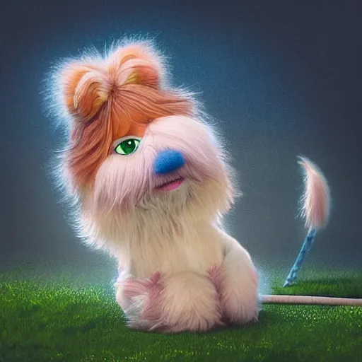 Prompt: cutie fluffy creature with muppet show, digital art, 3 d, octave render, masterpiece, mega detailed, pixar, disney, vivid illustration, cartoon, fantasy, by george stubbs, artgerm, in the style of ghibli kazuo oga, pastel fur