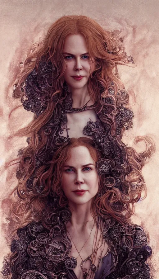 Prompt: young nicole kidman, fame of thrones, fibonacci, sweat drops, intricate fashion clothing, insane, intricate, highly detailed, surrealistic, digital painting, artstation, concept art, smooth, sharp focus, illustration, unreal engine 5, 8 k, art by artgerm and greg rutkowski and alphonse mucha