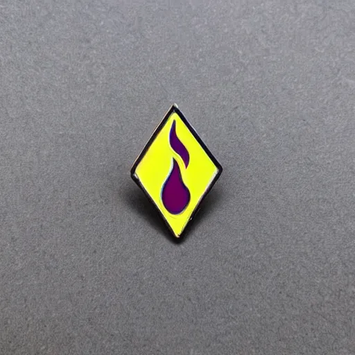 Image similar to a diamond enamel pin of a retro 1 9 8 0 s minimalistic flame fire warning label, smooth curves