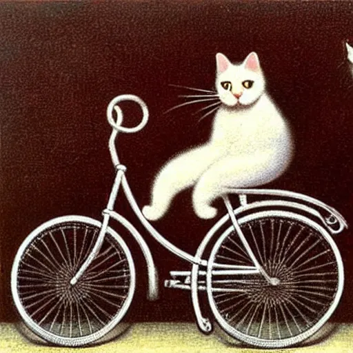 Prompt: A cat driving a bicycle, an illustration by Michael Sowa