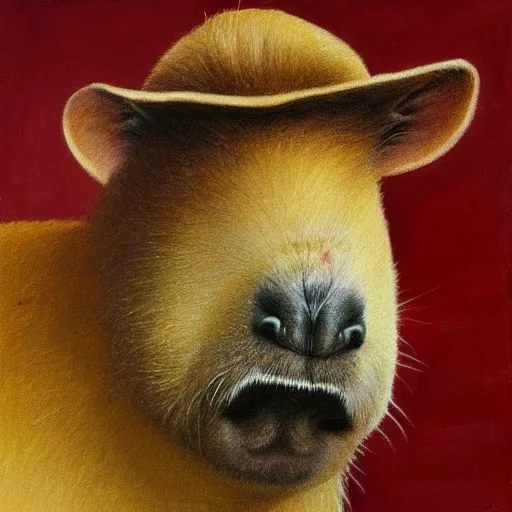 Image similar to capybara, gentleman, portrait, painting, vivid colours, Renaissance, detail,