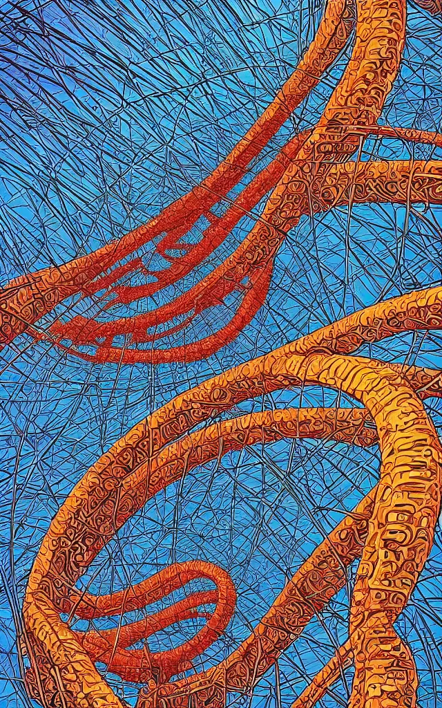 Image similar to double helix. retro art by jean giraud.