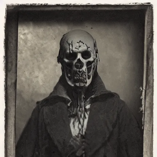 Prompt: 19 century version of thrall from world of fallout ghoul photography by Louis Daguerre