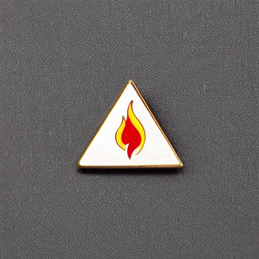 Image similar to a triangle enamel pin of a retro minimalistic fire flames warning label, smooth curves