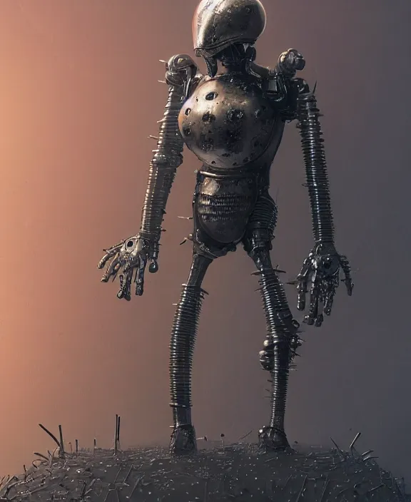 Image similar to a cybernetic mickey mouse with spiked armour, by hr giger and beksinski and stephan martiniere, 4 k resolution, detailed, 3 d render, unreal engine, octane render, trending on artstation