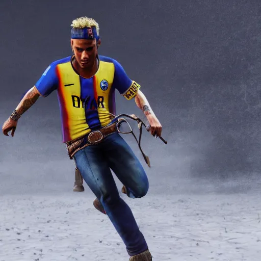 Image similar to Film still of Neymar, from Red Dead Redemption 2 (2018 video game), trending on artstation, artstationHD, artstationHQ