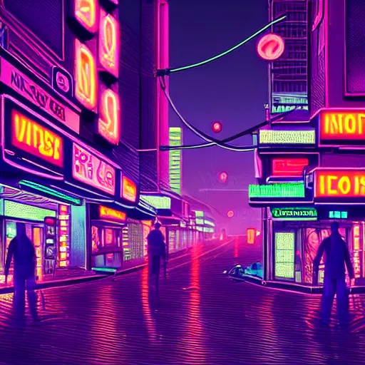 Prompt: a busy street at night. neon lights, futuristic, hyperrealistic, highly detailed, cyperpunk