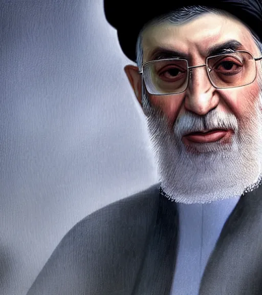 Image similar to ali khamenei, the leader of the oppressed of the world, epic, high detail, high resolution, light, dynamic composition, dramatic lighting, trending on artstation, award winning art