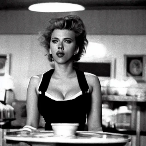 Image similar to a still of Scarlett Johansson as a waitress in Twin Peaks (1990)