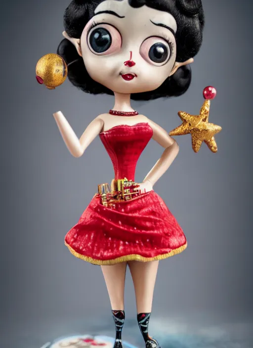 Prompt: closeup of a tin toy betty boop, depth of field, zeiss lens, detailed, symmetrical, centered, fashion photoshoot, by nicoletta ceccoli, mark ryden, lostfish, earl nore, hyung tae, frank frazetta, breathtaking, 8 k resolution, extremely detailed, beautiful, establishing shot, artistic, hyperrealistic, octane render