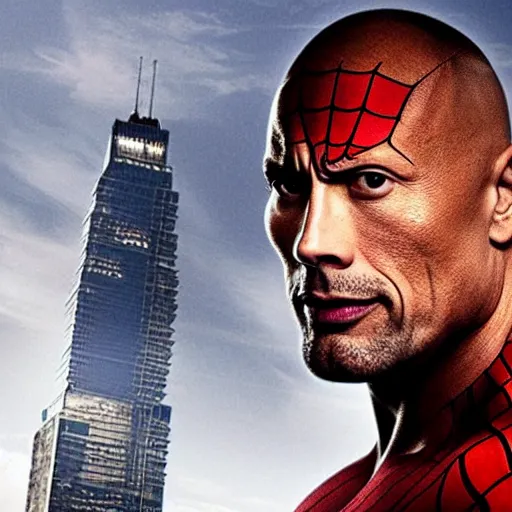 Image similar to dwayne johnson as spiderman