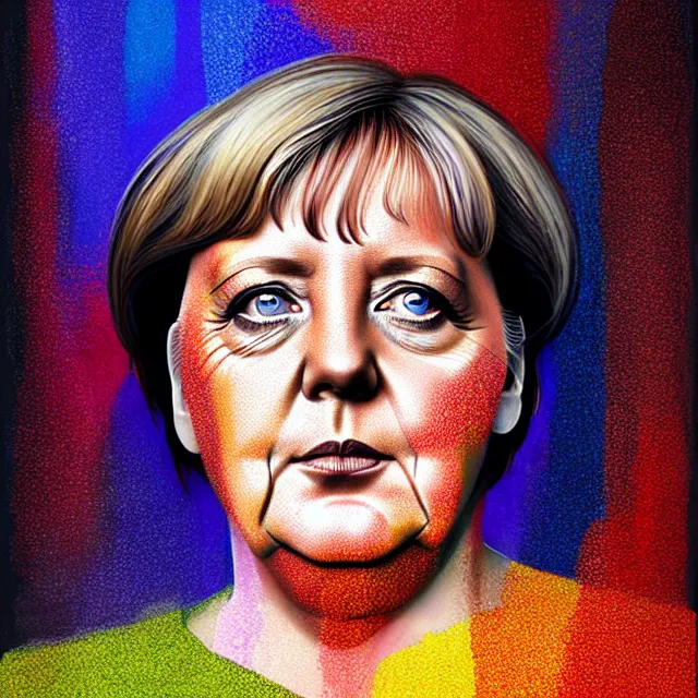 Prompt: bright portrait of Angela Merkel, LSD rain on face and wet hair, diffuse overhead lighting, fantasy, intricate, elegant, dramatic lighting, highly detailed, lifelike, photorealistic, digital painting, artstation, illustration, concept art, smooth, sharp focus, art by John Collier and Albert Aublet and Krenz Cushart and Artem Demura and Alphonse Mucha