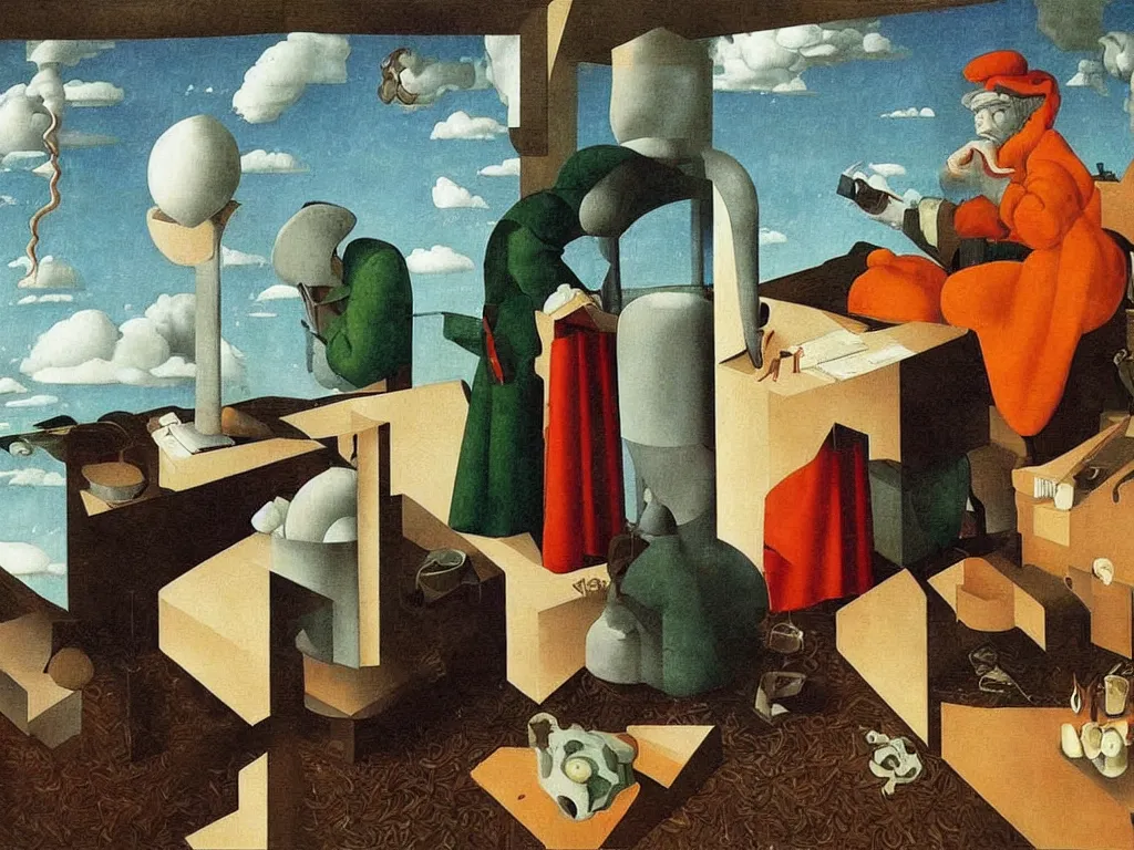 Image similar to obituary for an alchemist. painting by uccello paolo, rene magritte