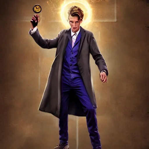 Prompt: foxish guy in a lab coat, casting a spell, trending on artstation, 10th doctor who