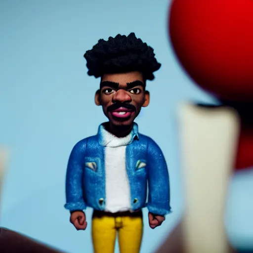 Image similar to a cinematic film still of a claymation stop motion film starring chance the rapper as a college student, shallow depth of field, 8 0 mm, f 1. 8