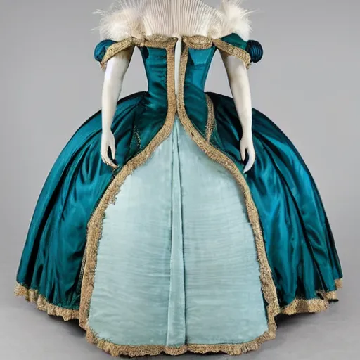 Image similar to the decorative detail of padded satin rouleaux are applied lavishly to this 1 8 2 0 s blue and green gauze dress. the feather pattern is an ethereal choice in gauze, overlaid with the couched loops of ivory silk.