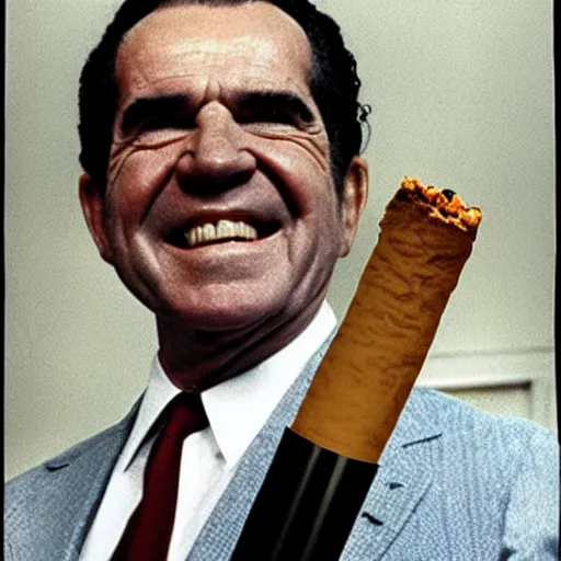 Image similar to Richard Nixon with an afro and a joint, 1971