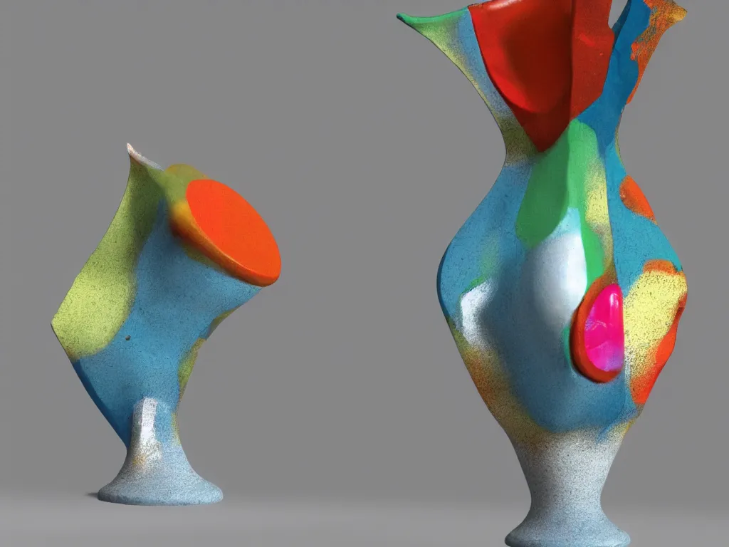 Image similar to a vase, thermoplastic - elastomer, abstract sculpture, retro - vintage, neo soul, mixed media with claymorphism, matte color palette, designed by artstationhq, retro, 3 - dimensional, gouache 3 d shading, tilt shift, low fi,