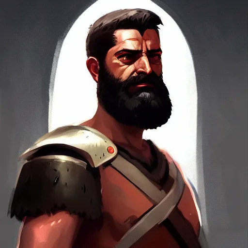 Image similar to portrait of king leonidas of sparta 4 k, concept art, by wlop, ilya kuvshinov, artgerm, krenz cushart, greg rutkowski, pixiv. cinematic dramatic atmosphere, sharp focus, volumetric lighting, cinematic lighting, studio quality