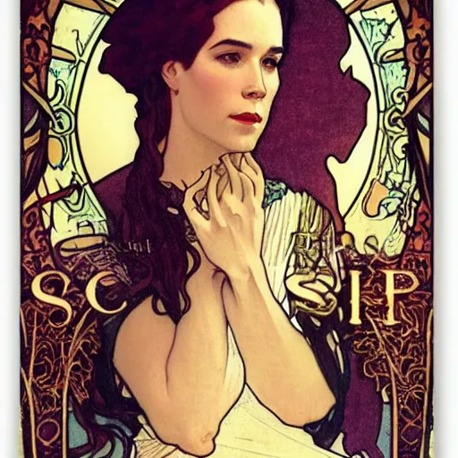 Prompt: sara paulson portrait by louis - theophile hingre and alphonse mucha, realistic, sharp focus, zodiac signs, tarot cards, planets, ethereal, art nouveau, magic, moon, sun, crown, dreamy, royal, jewellery