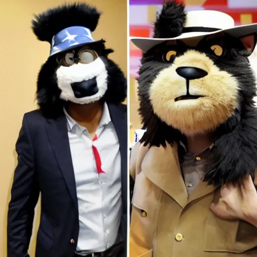 Image similar to Obama as a furry cosplayer wearing a fedora at Comic Con, neckbeard, cringelord