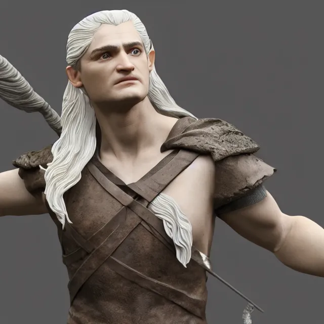 Image similar to marble sculpture of legolas, realistic, unreal engine render, octane render, hyper realistic, photo, 8 k, cinematic lighting