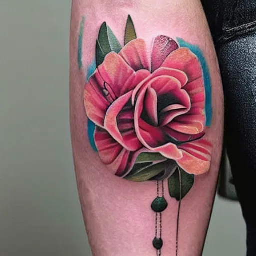 Prompt: photograph of a really cool floral tattoo, photo - realistic