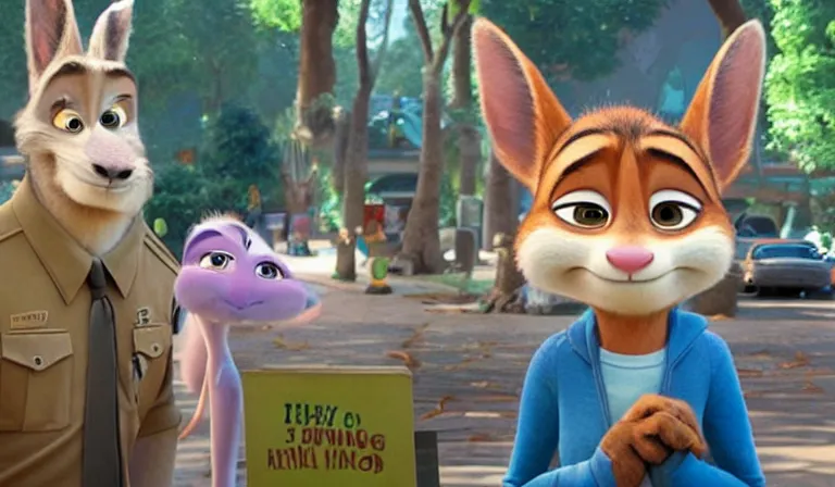 Image similar to A scene from Zootopia. Big Cry, tear, She's crying. Pixar Digital Movies