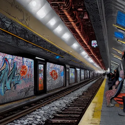 Image similar to new york subway graffiti masterpiece, hyperdetailed, artstation, cgsociety