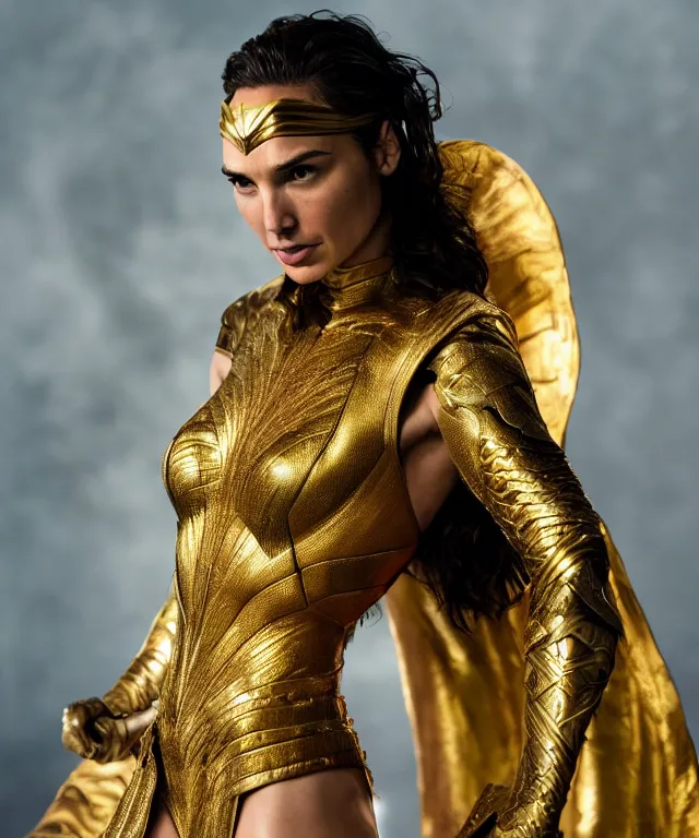 Prompt: A epic photo of Gal Gadot as golden godess by Swanland Raymond, hyper detailed, 50mm, award winning photography