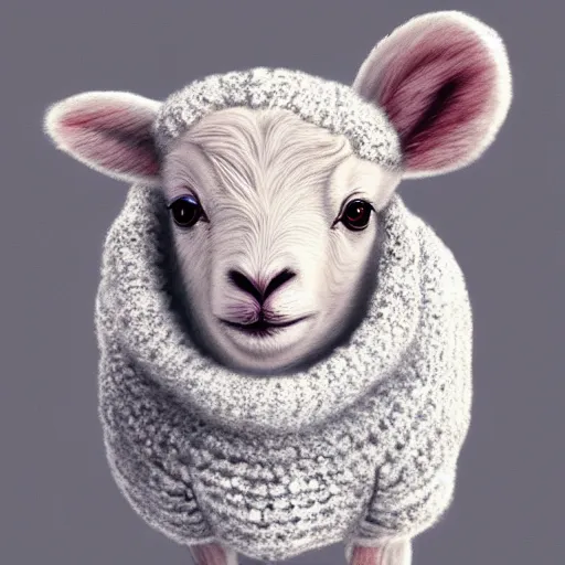 Image similar to lamb wearing a sweater, canon portrait, full body shot 4k, blurry background, artwork, artstation,